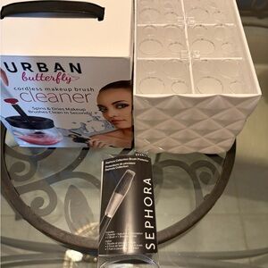 Urban Butterfly Cordless Makeup Brush Cleaner - White Holder Set